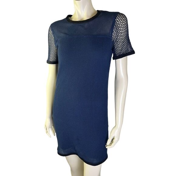 NWOT Navy Rag & Bone S/S Mesh Panel Sheath Knee Length Lined & Trimmed in Silk M - Picture 2 of 9
